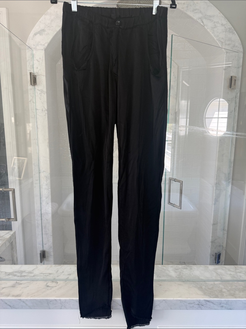 Jaga Black Casual silk pants raw asymeytrical hem